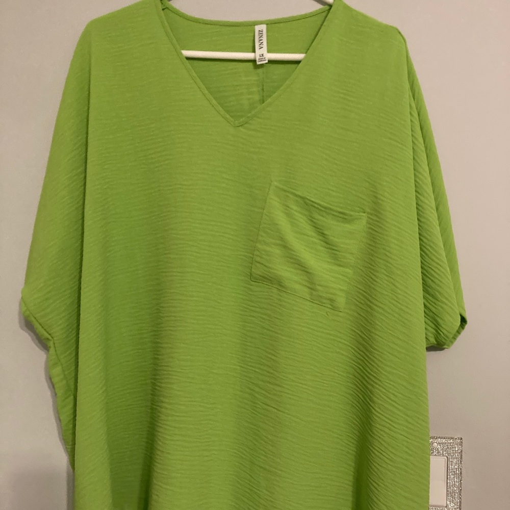 EUC Zenana Lime Green airflow top